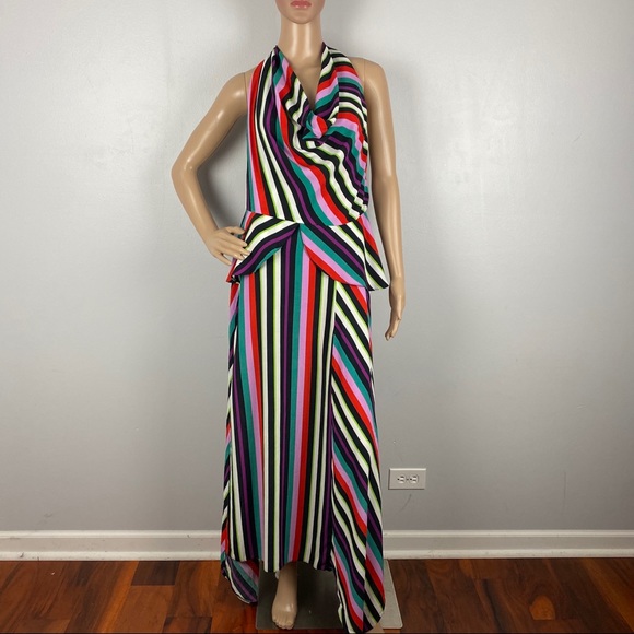 NEW TOPSHOP STRIPED HALTER MAXI DRESS - Picture 2 of 9